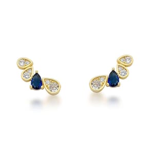 Brinco Earcuff Delicado Com Zirconia Banhada A Ouro 18k - Azul