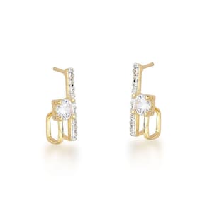 Brinco Pequeno Linha E Ponto De Luz Banhado A Ouro 18k