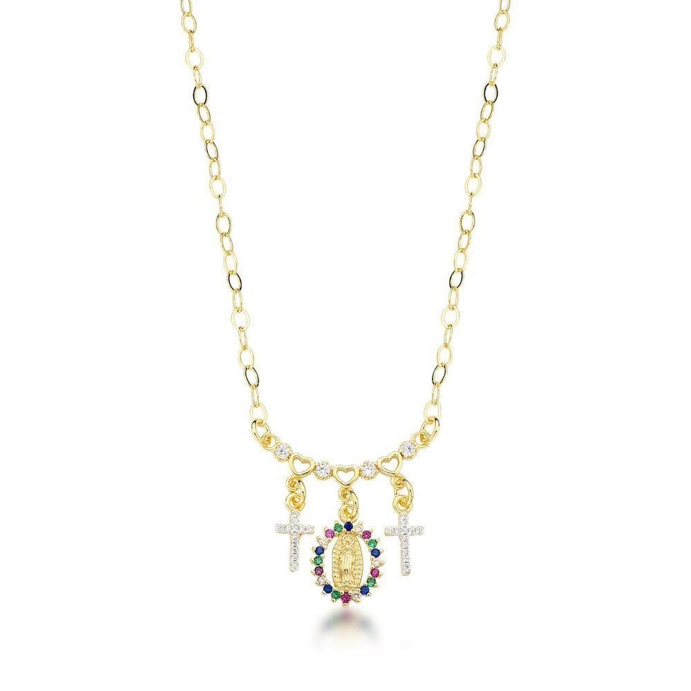 Colar Divino Banhado A Ouro 18k Com Pingentes Cruz E Zircônias Coloridas