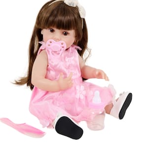 Bebê Sweetie Reborn Vestido Rosa Flores c/ Sapatilha Premium