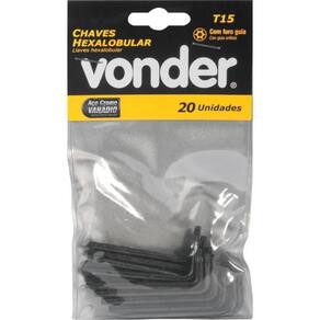 Chave Hexalobular T15 C/ Furo Guia Crv C/ 20 Peças Vonder
