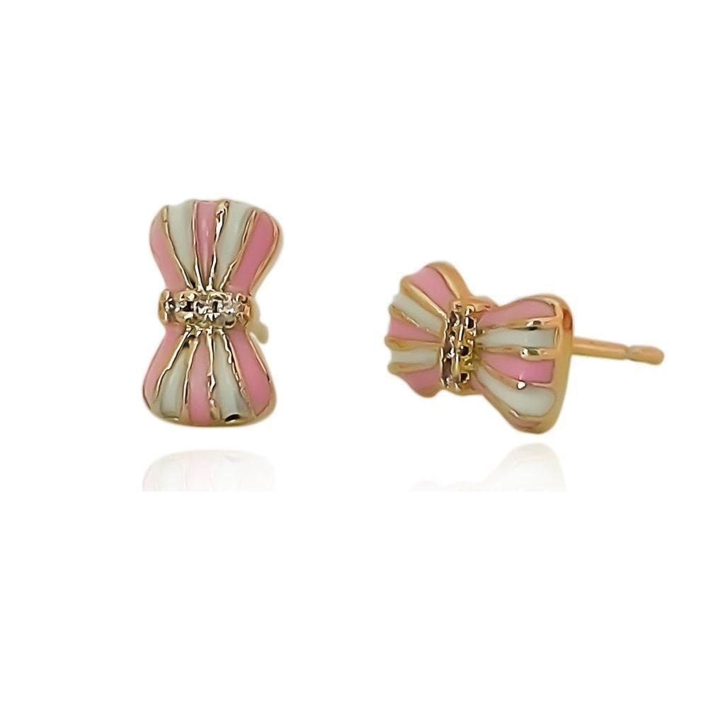 Brinco Infantil Laço Banhado A Ouro 18k - Rosa