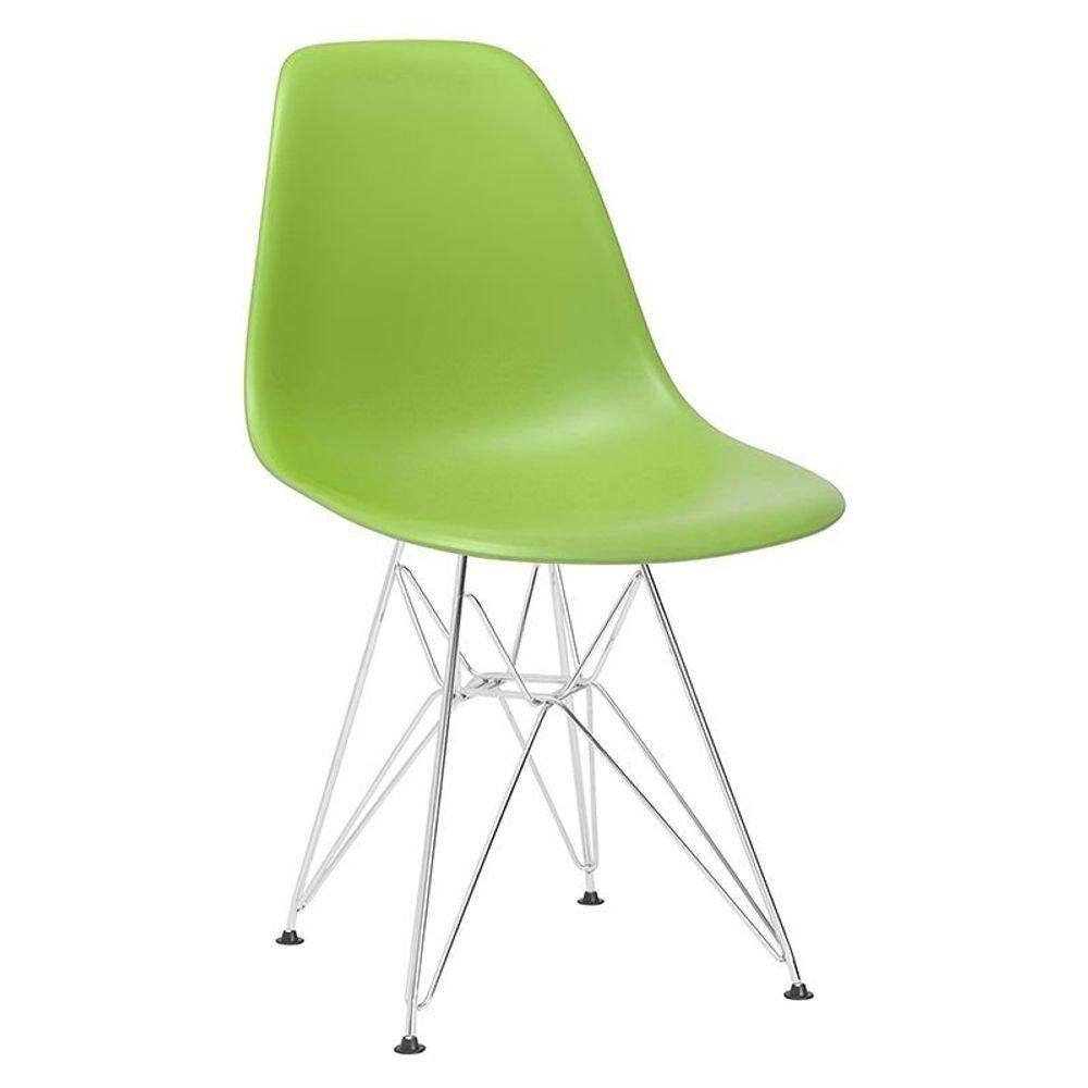 Cadeira Eames Eiffel Dkr Com Base De Metal Cromado Verde Claro Verde-claro