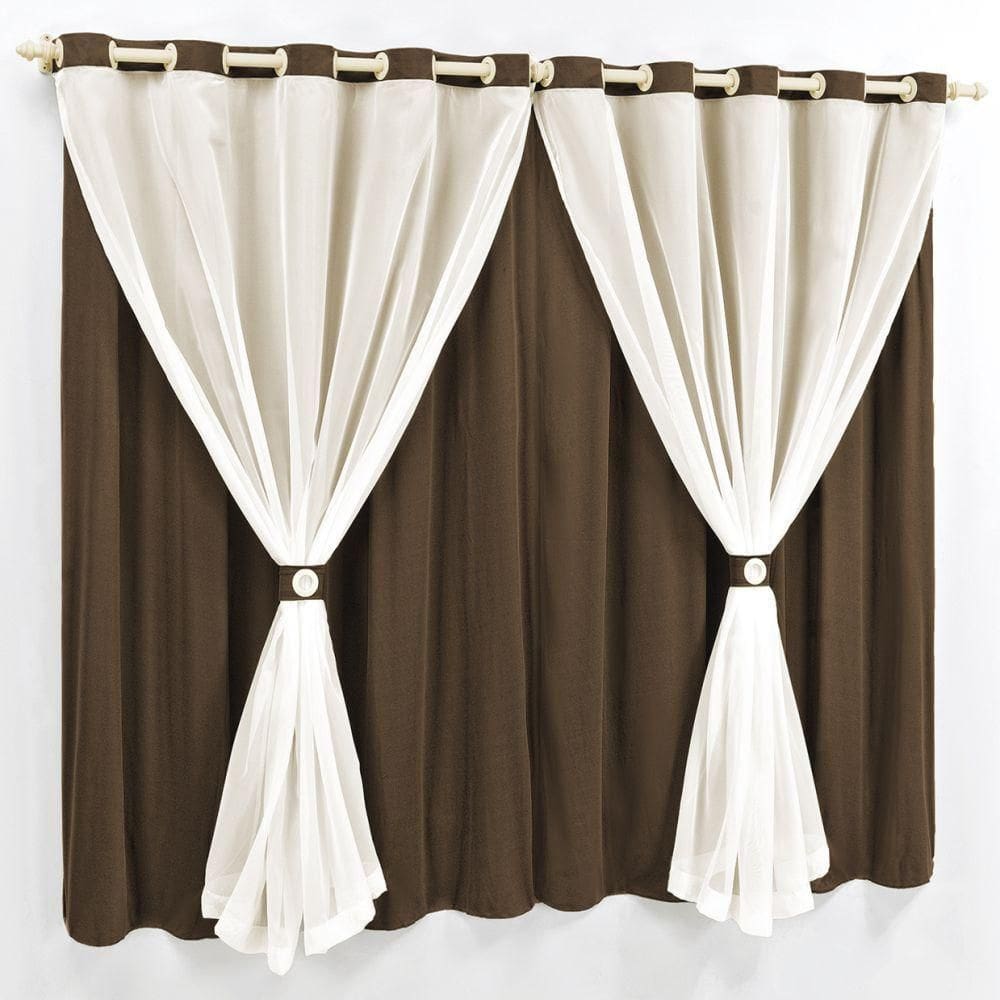 Cortina 3 Mts Sala Quarto Malha Com Voal Trilho Comum Baratissima Tabaco