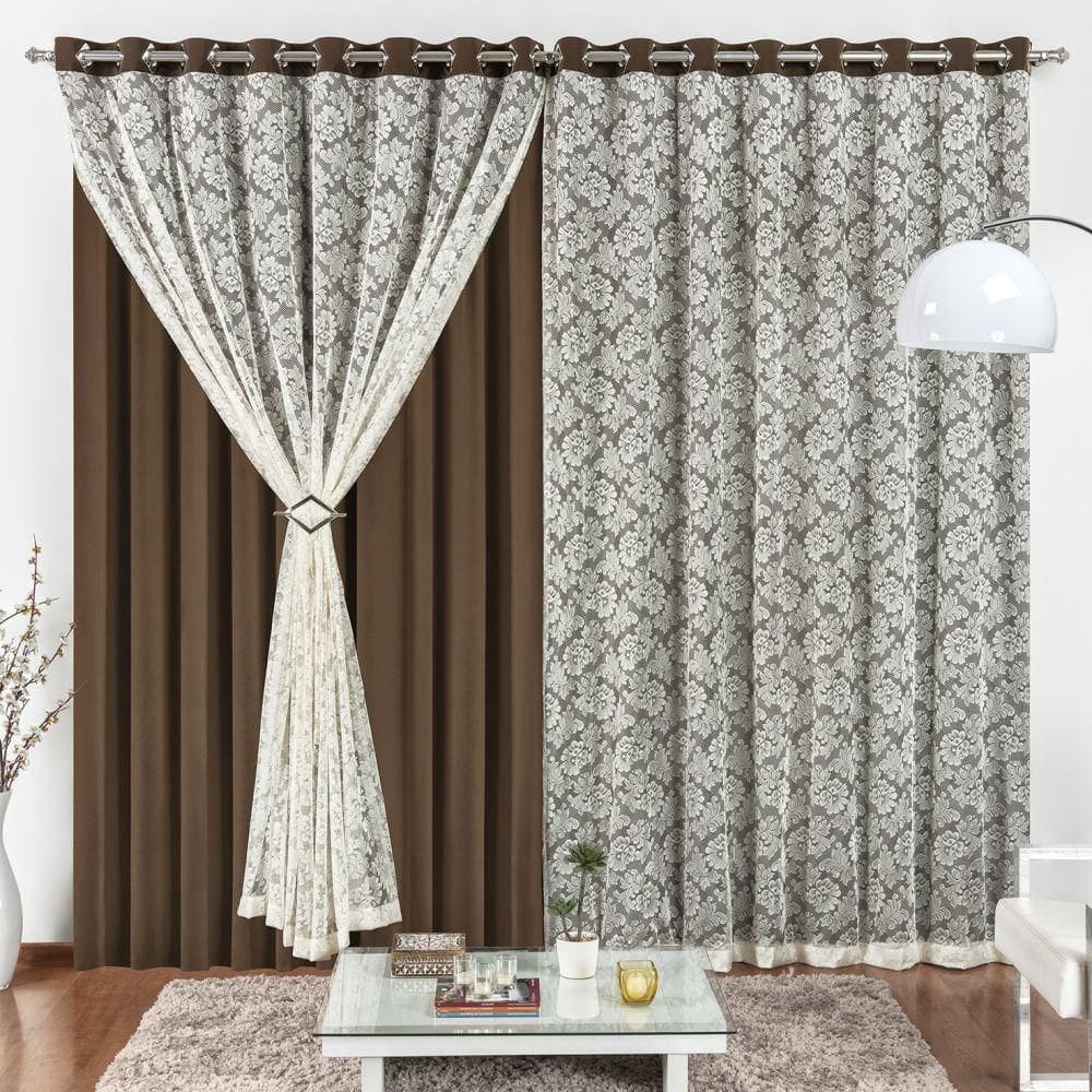 Cortina 4 Mt Sala Quarto Renda Com Malha Para Trilho Suisso Baratissima Tabaco