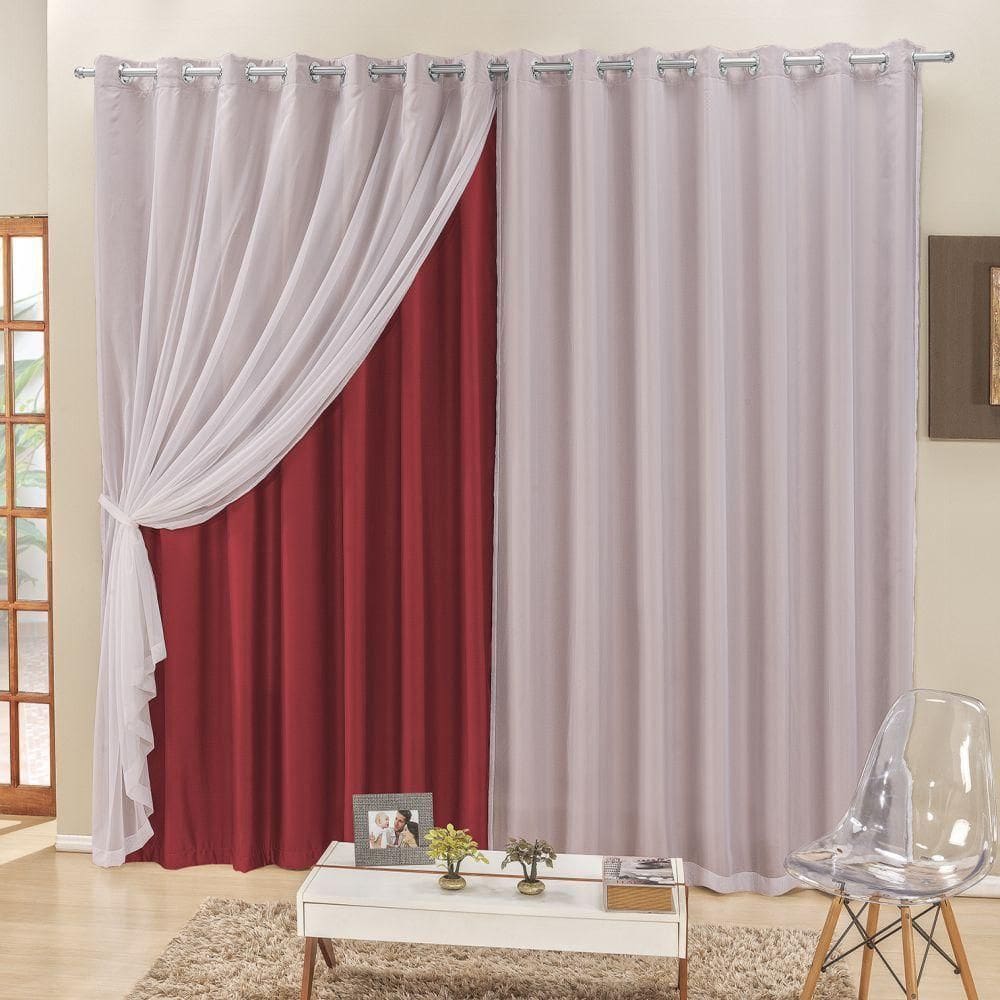 Cortina 3 Mts Sala Quarto Voal E Semiblackout Para Trilho Suisso Vermelho