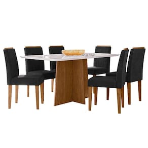 Mesa de Jantar Anitta 160x90 cm com Vidro Ype Off White e 6 Cadeiras Ana Ype Veludo Preto – New Ceval
