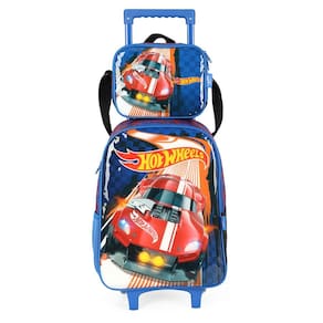 Kit Mochila Rodinhas Lancheira Luxcel HotWheels Azul