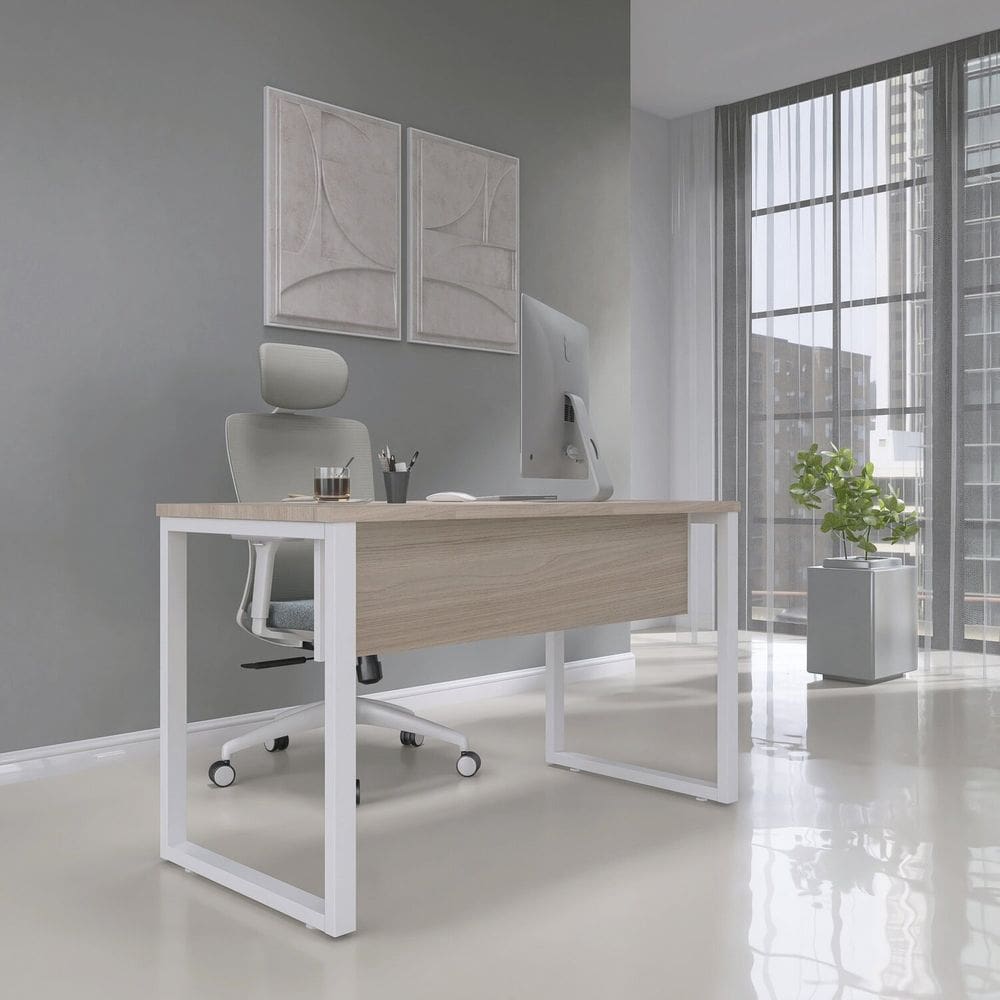 Mesa para Escritório Industrial 90cm Pe25 Nogueira/Branca