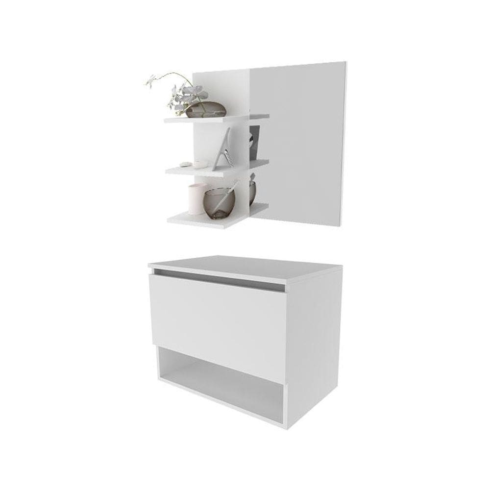 Balcão Gabinete Suspenso BN3606 com Espelho para Banheiro BN3608 Branco - Tecnomobili