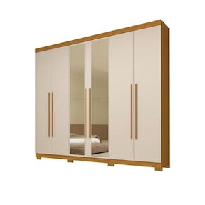 Guarda Roupa Casal 6 Portas 100% Mdf Com Espelho Nubia Acp Móveis Cinamomo/Off White
