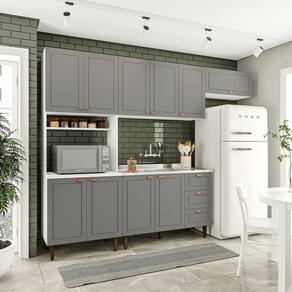 Cozinha Pérola com 4 Peças Paneleiro/torre Quente Aéreo 3 Portas Balcão 120 e Basculante Yescasa Branco/Cinza