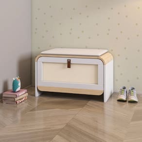 Sapateira Infantil Wave com Assento Estofado e 1 Porta com Rattan Branco/Natural