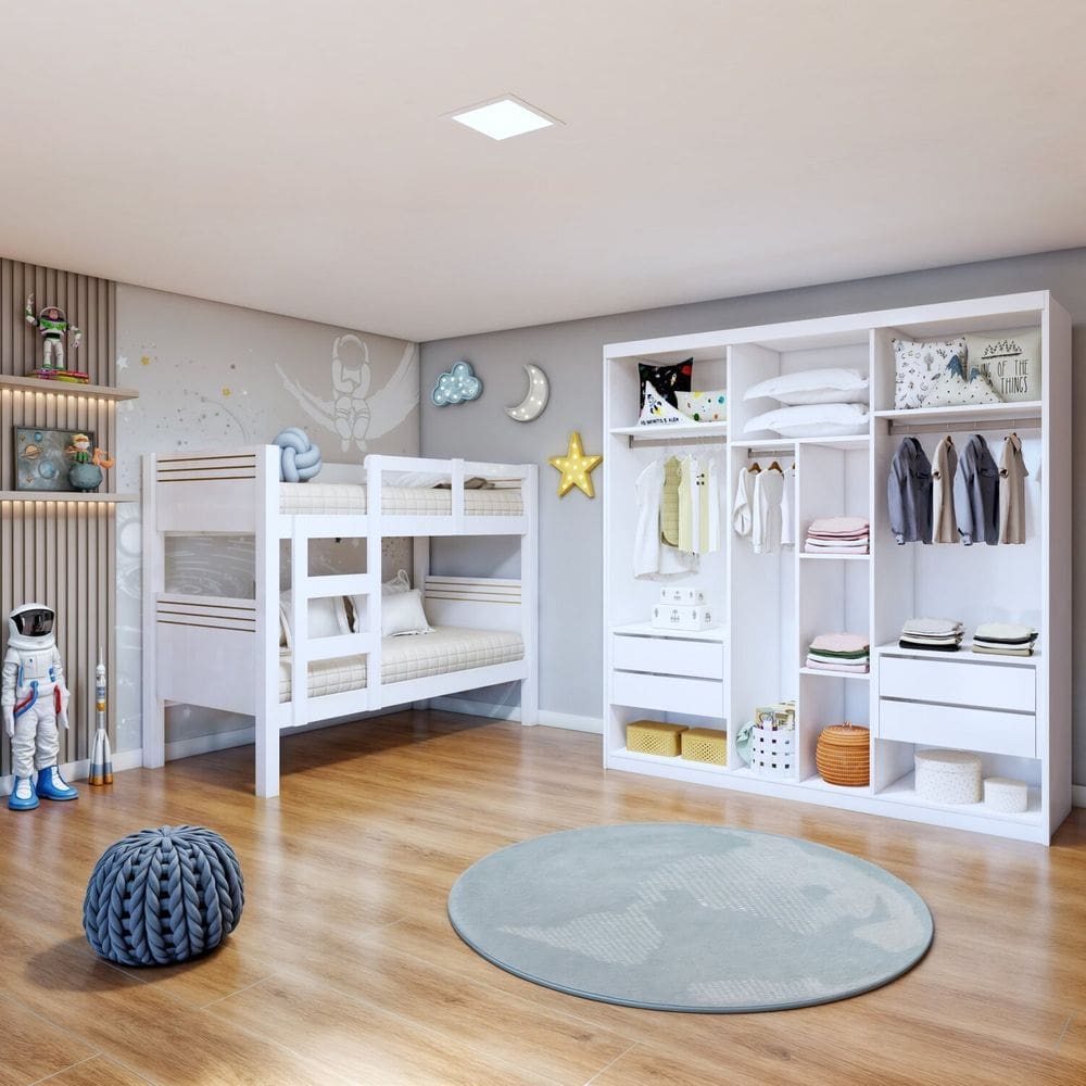 Quarto Infantil Completo Closet Miami e Beliche Trend Branco