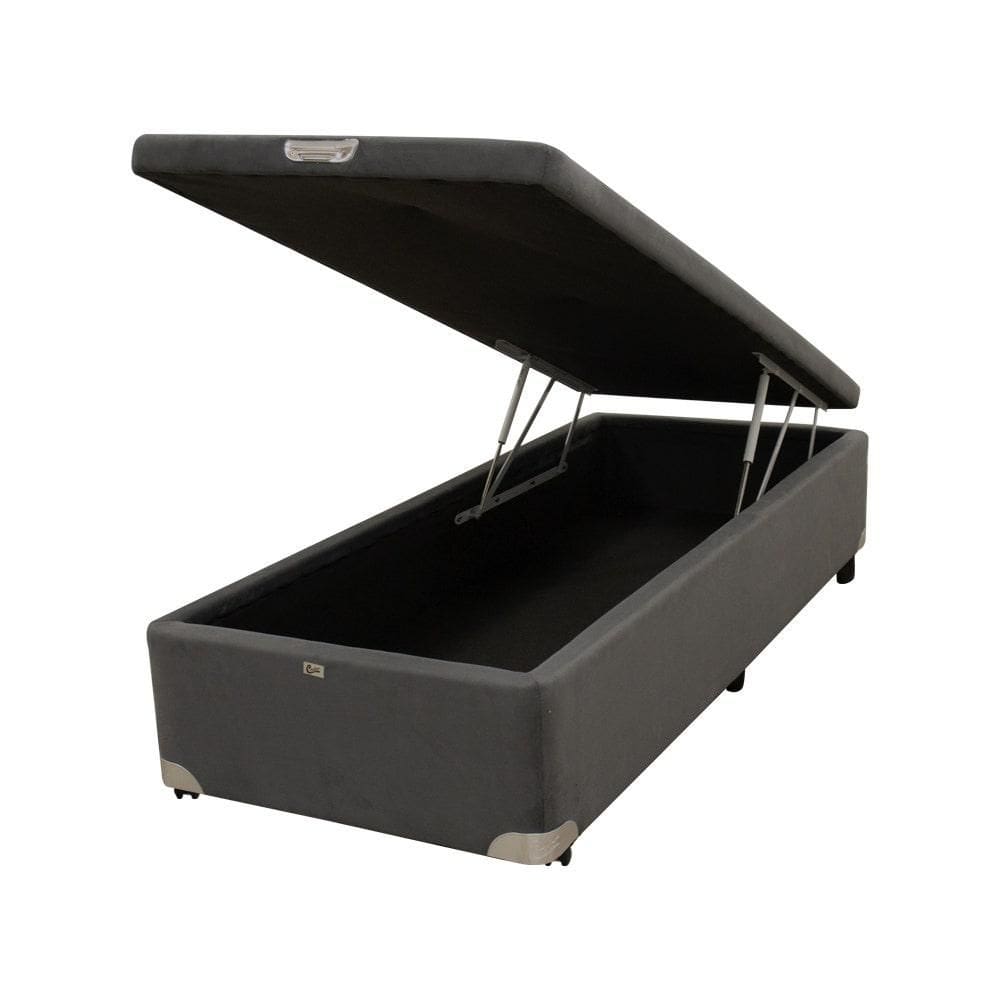 Box Baú Castor Solteiro Vellus Cinza 96x203x35cm