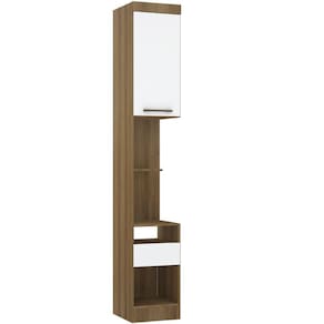 Mesa De Cabeceira Alta 38cm 1 Porta E 1 Gaveta Paris Luciane Móveis Avelã Pf Com Branco Pf