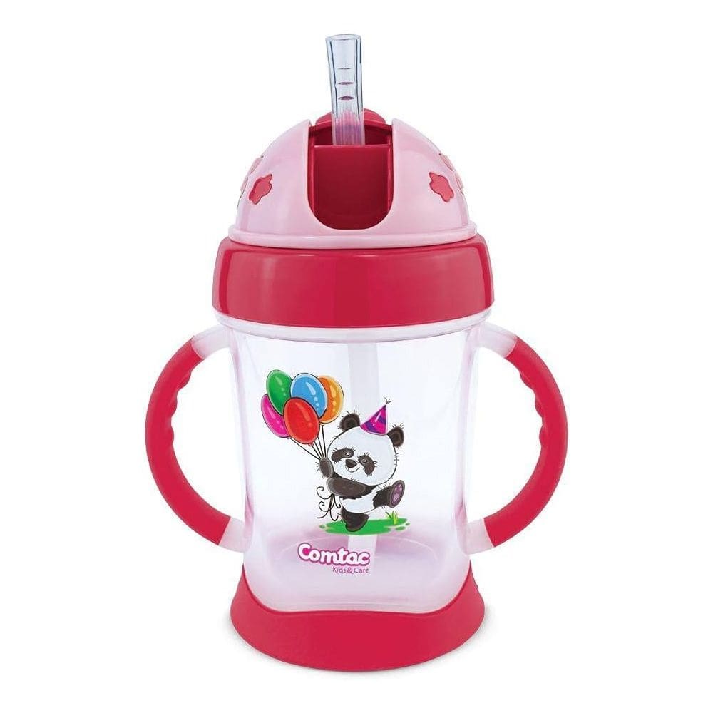Copo Treinamento Com Canudo Panda Rosa 250ml Comtac Kids