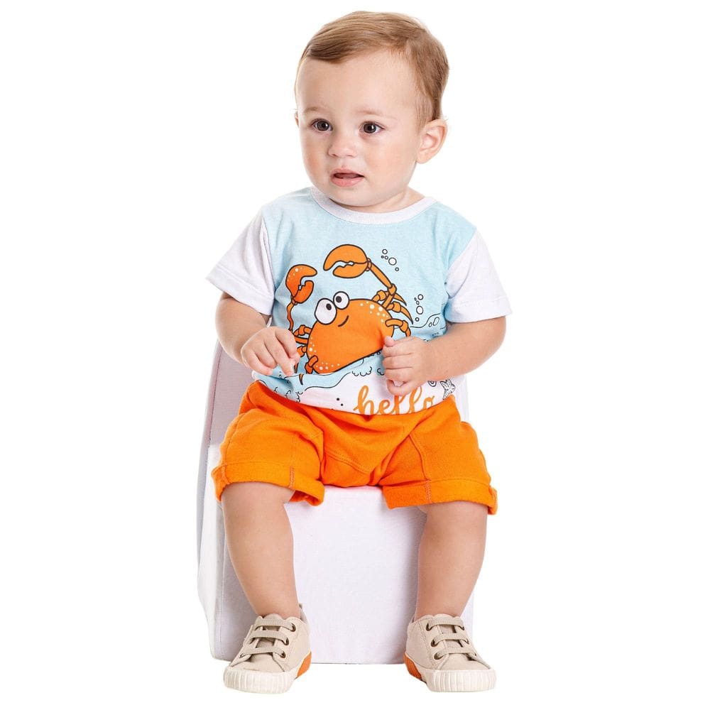 Conjunto Bebê Menino Camiseta Caranguejo e Bermuda Saruel