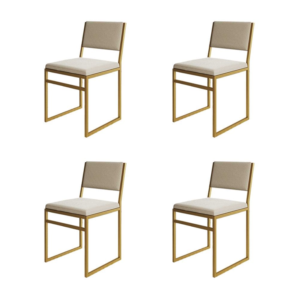 Kit 4 Cadeiras De Jantar Industrial Isa Assento Veludo Bege Base Dourado