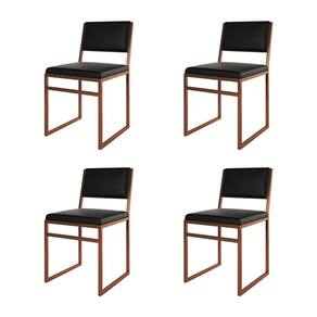 Kit 4 Cadeiras De Jantar Industrial Isa Assento Corino Preto Base Cobre