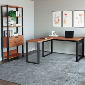 Kit 2 Peças 100% Mdf com Escrivaninha em L e Estante para Livros Freijó/Preto Fosco