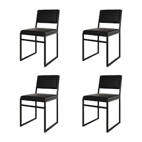 Kit 4 Cadeiras De Jantar Industrial Isa Assento Corino Preto
