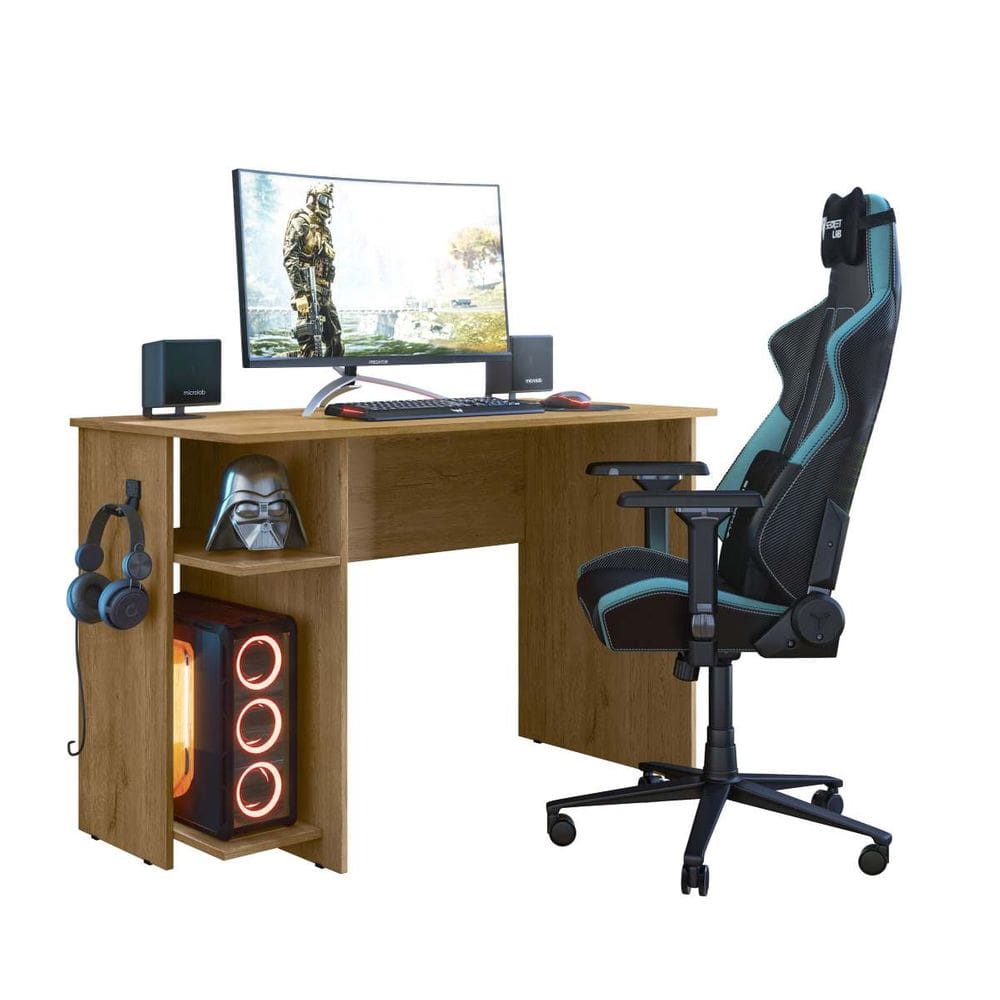 Mesa para Computador Gamer com 2 Prateleiras Cor Freijó - Qmovi