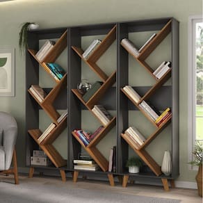 Kit 3 Peças com 3 Estante para Livros Helena Espresso Móveis Grafite/Nogal