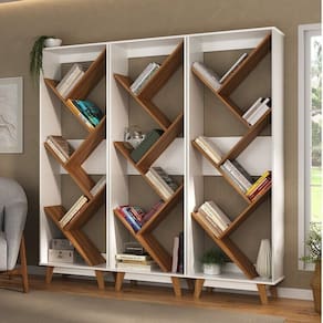 Kit 3 Peças com 3 Estante para Livros Helena Espresso Móveis Branco/Nogal