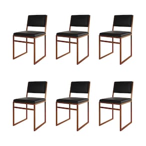 Kit 6 Cadeiras De Jantar Industrial Isa Assento Corino Preto Base Cobre