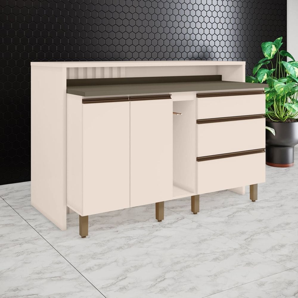 Kit Ilha Gourmet 2 Portas 3 Gavetas com Tampo Connect Duna/Off White