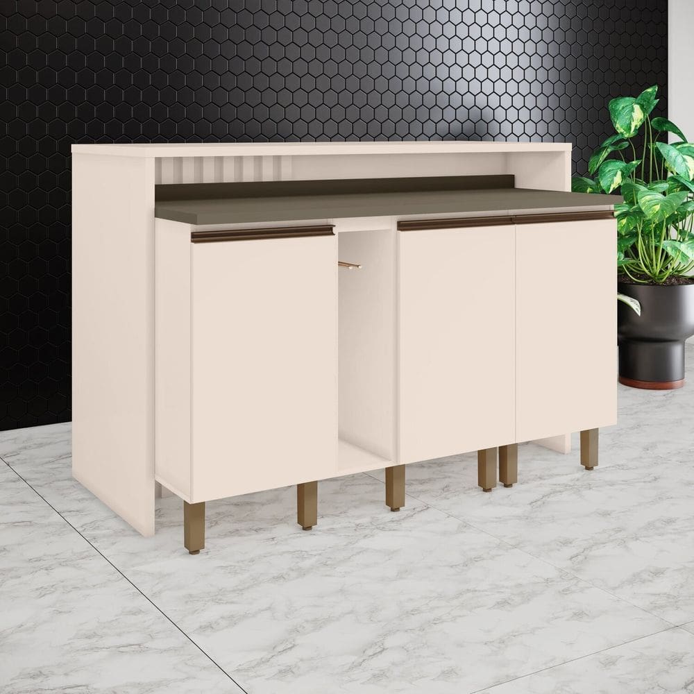 Kit Ilha Gourmet 3 Portas com Tampo Connect Duna/Off White