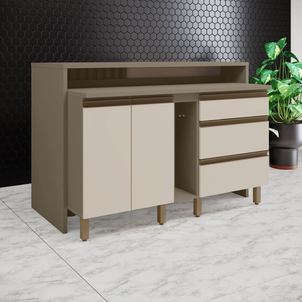 Kit Ilha Gourmet 2 Portas 3 Gavetas com Tampo Connect Duna/Off White