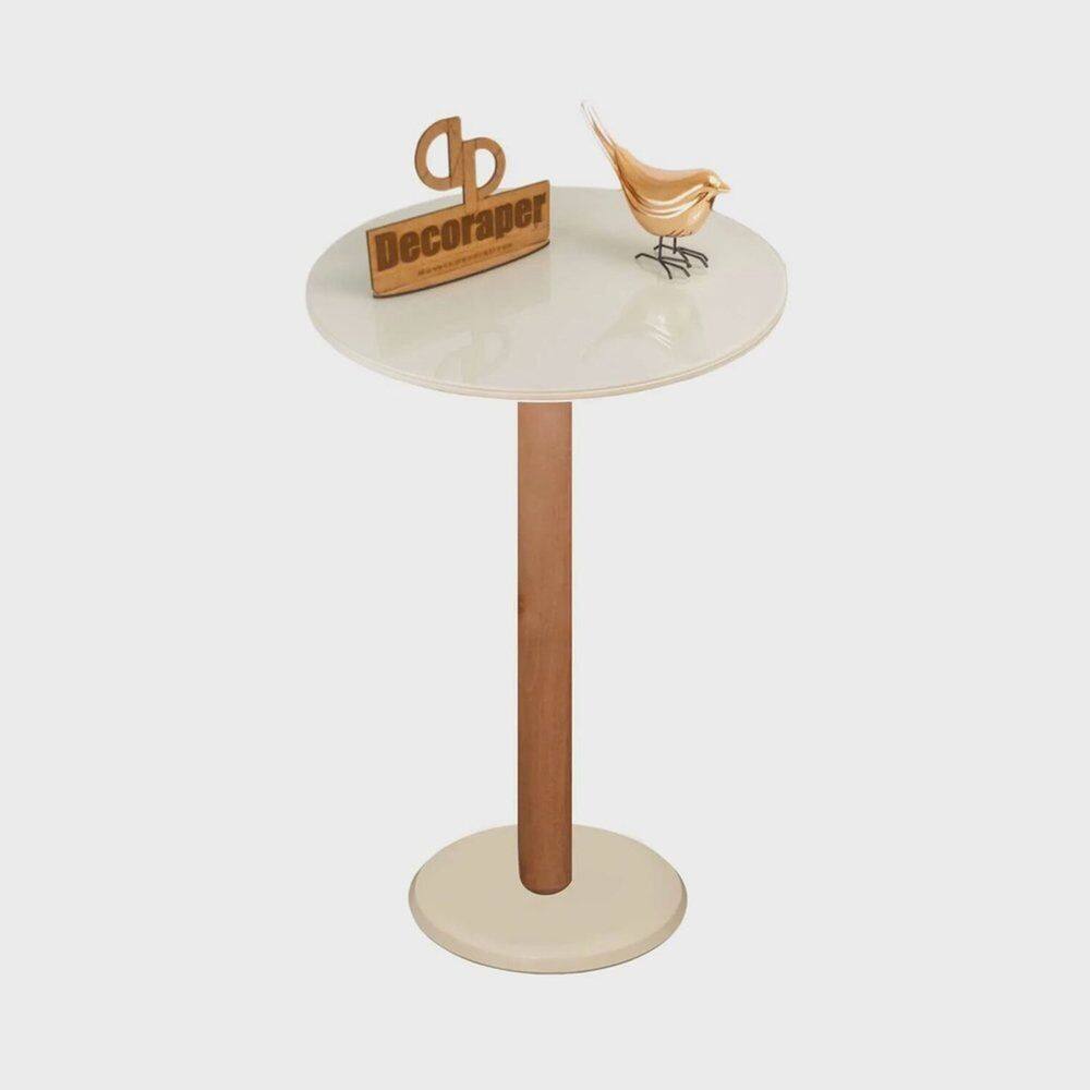 Mesa de Apoio Monopé para Sofá Redonda 35cm X70cm Off White