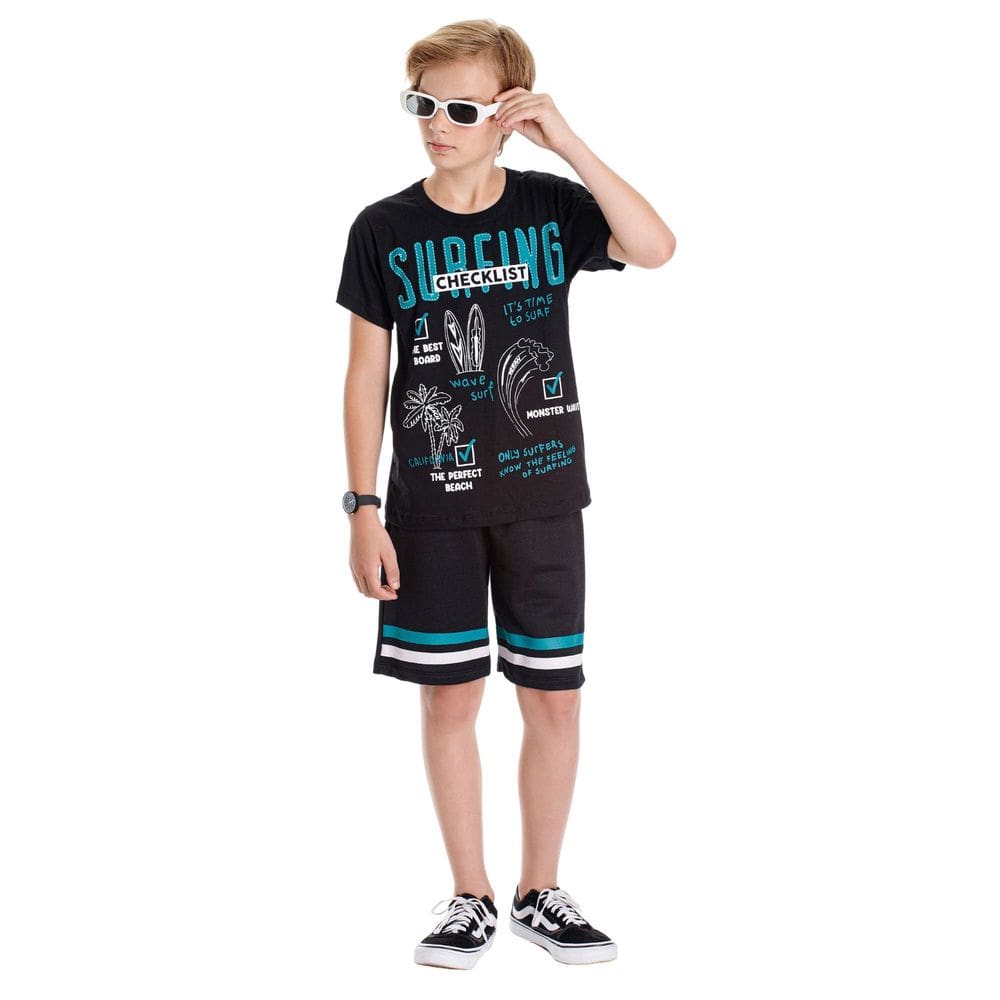 Conjunto Infantil Menino Camiseta Surfing e Bermuda Listrada