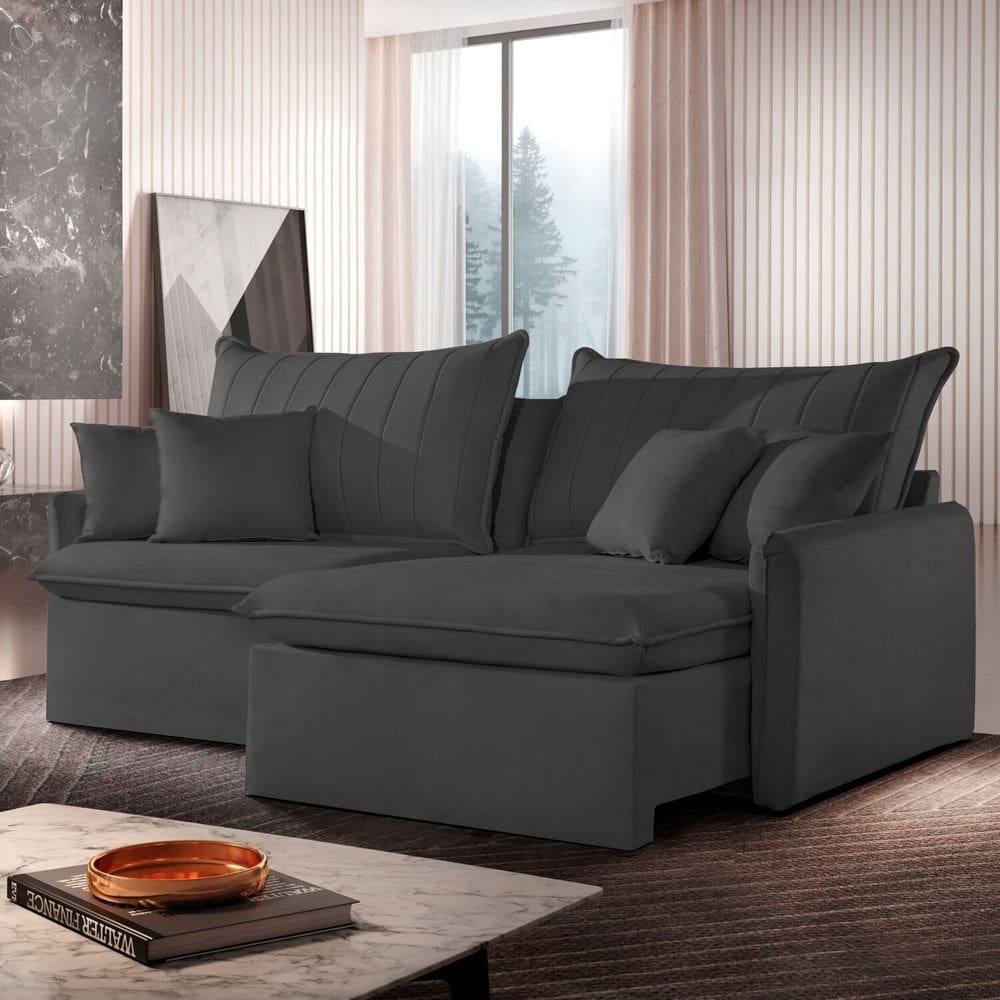 Sofá Cama Retrátil e Reclinável 260cm Colibri Cabecasa Madeiramadeira Grafite