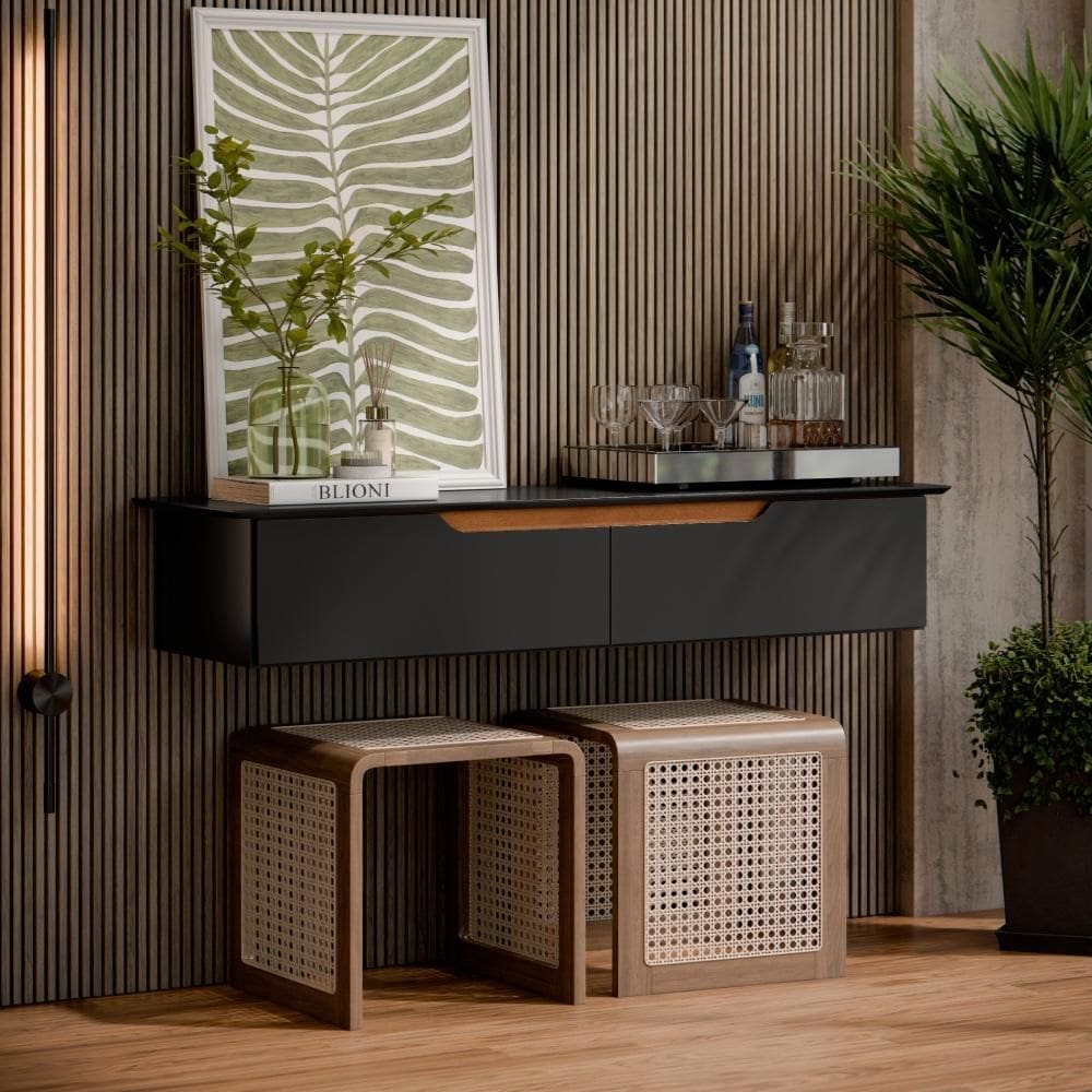Aparador Rack Suspenso Com 2 Portas Eros Flow Preto Flex - Ej Móveis