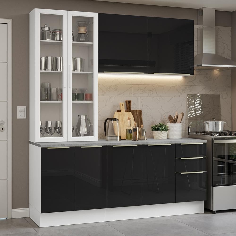 Armário de Cozinha Completa 190cm Branco/Preto Lux Madesa 02