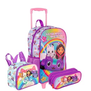 Kit Mochila Rodinha Casa Mágica Gabby Lancheira Estojo Duplo