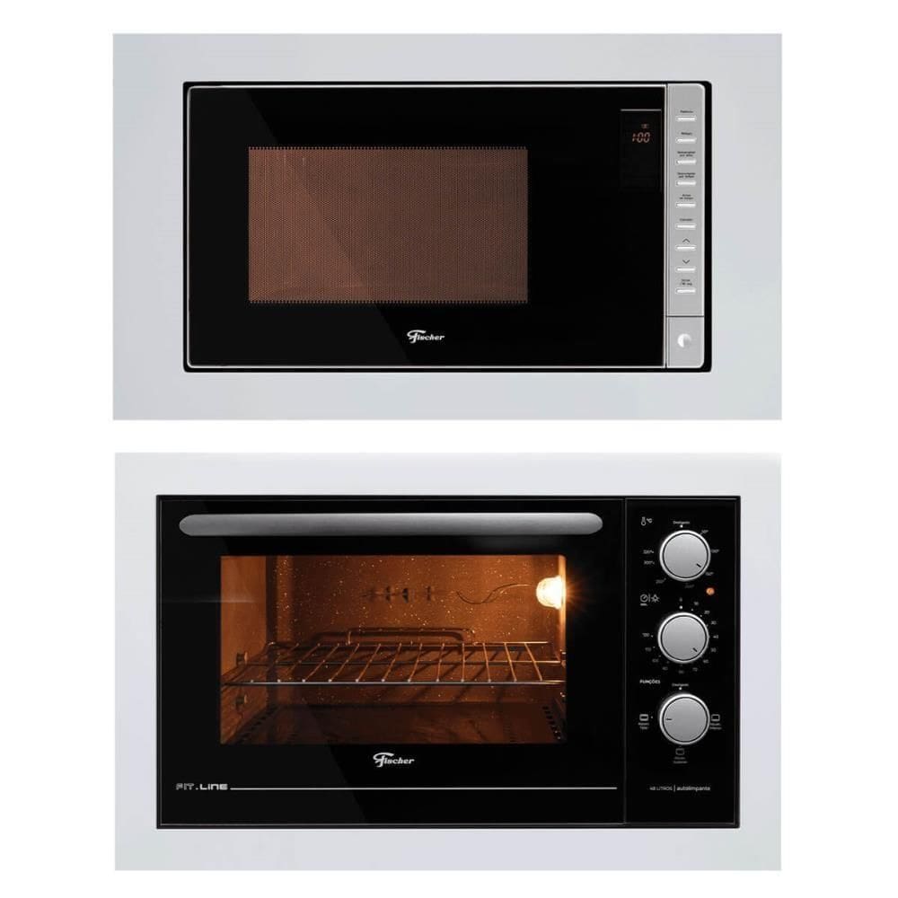 Kit Forno Elétrico Fischer Fit Line Embutir Autolimpante 48L + Micro-Ondas 25l Branco 220v