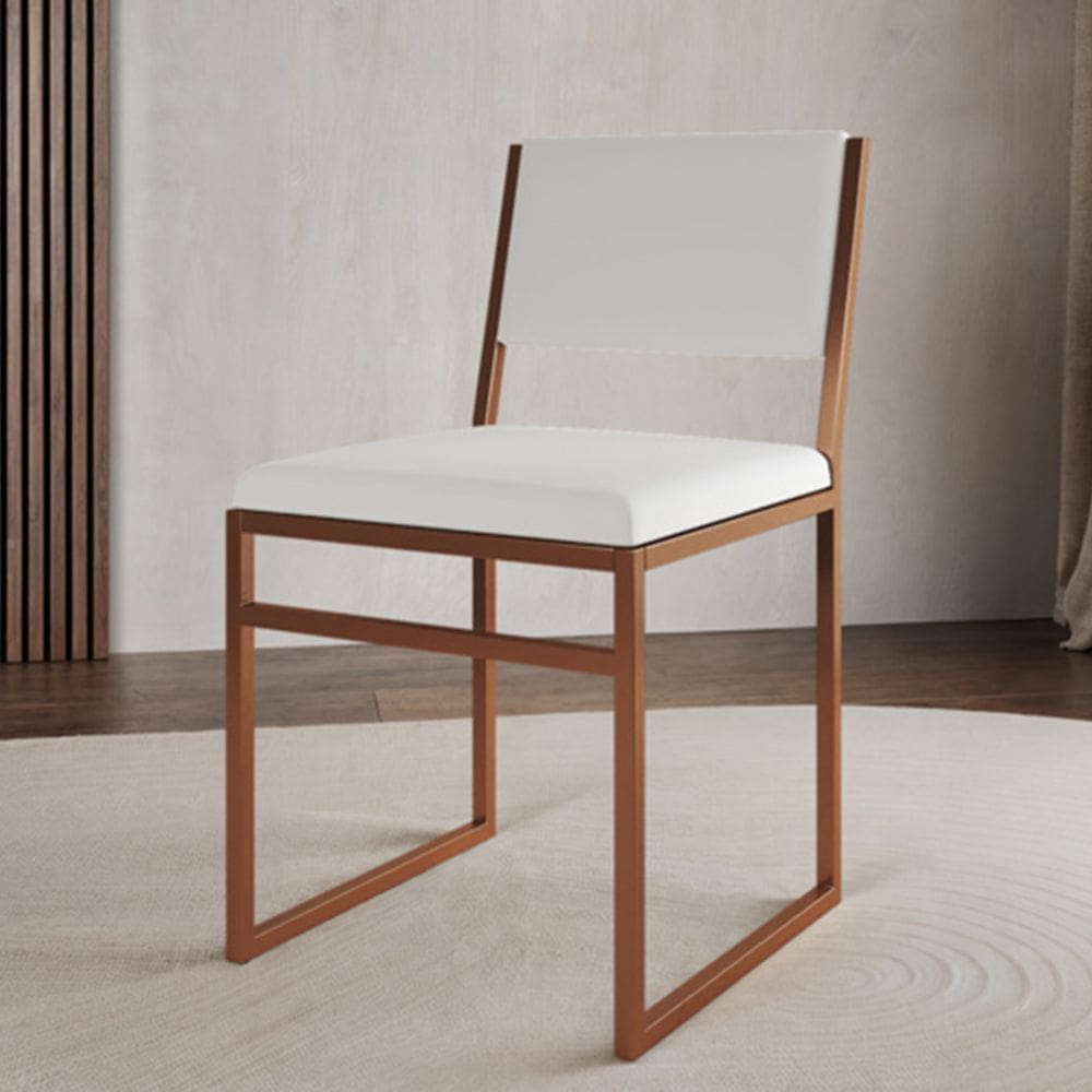 Cadeira De Jantar Industrial Isa Assento Corino Branco Base Cobre
