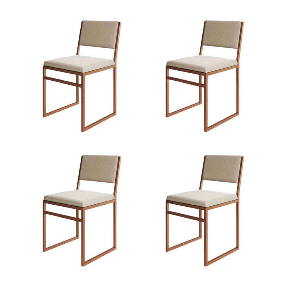 Kit 4 Cadeiras De Jantar Industrial Isa Assento Veludo Bege Base Cobre