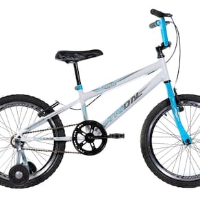 Bicicleta Infantil Aro 20 Bmx Carbon Steel com Roda Lateral Branco/Azul