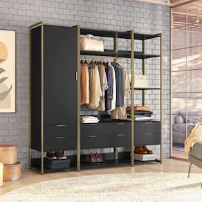 Guarda-Roupa Closet Industrial Mital 1 PT 6 GV Preto e Dourado