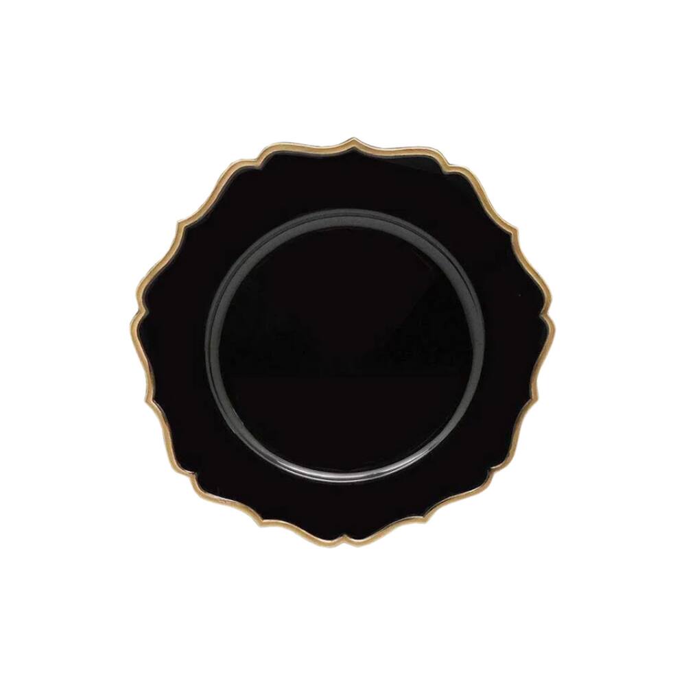 Sousplat De Chá Em Polipropileno 25cm Rafimex Preto e Dourado