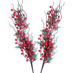 Kit 6 Jardim Galho Artificial Frutas Vermelhas Natal De 70cm