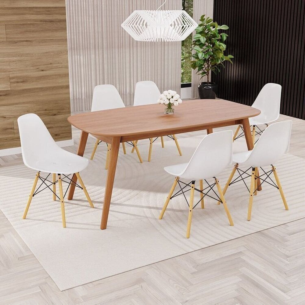 Conjunto Sala de Jantar Mesa Ceci com 6 Cadeiras Eames Espresso Móveis Natural/Branco