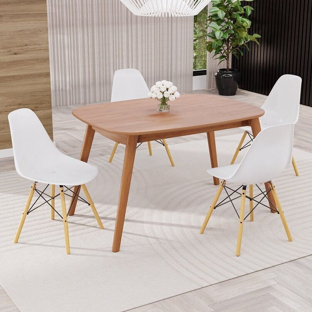 Conjunto Sala de Jantar Mesa Ceci com 4 Cadeiras Eames Espresso Móveis Natural/Branco