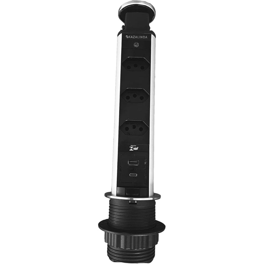 Torre de Tomada Multiplug 3 Tomadas 1 USB e 1 USBC Inox