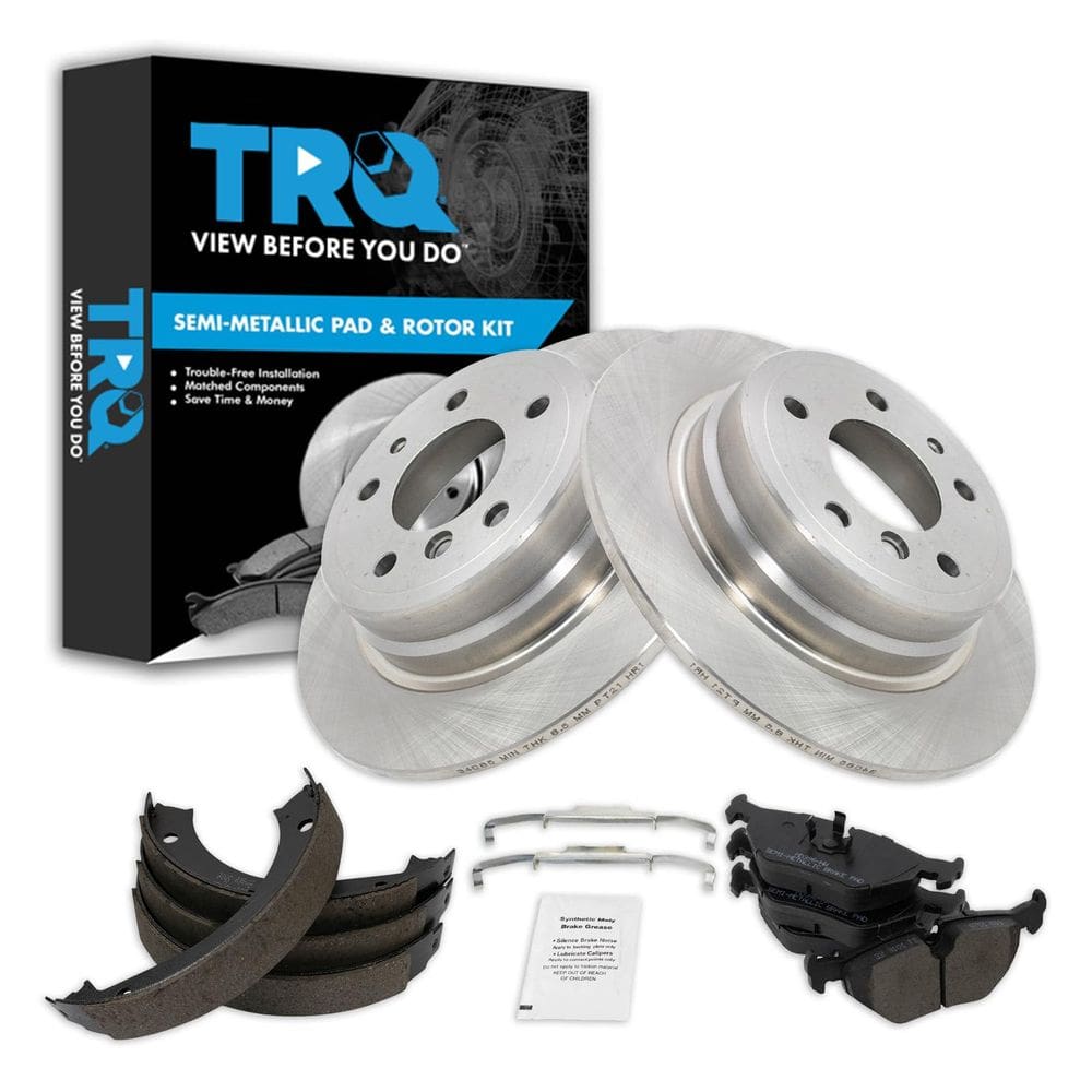 Kit de pastilhas de freio e rotor TRQ semimetálico traseiro BMW 525i 530i